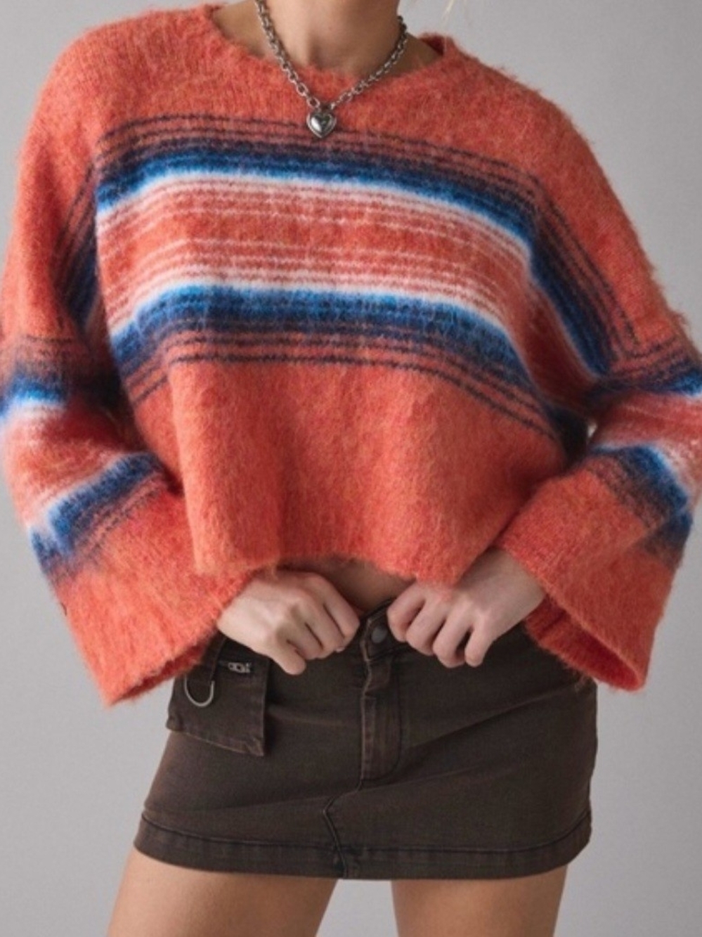 Cozy Orange Striped Fuzzy Knit Sweater